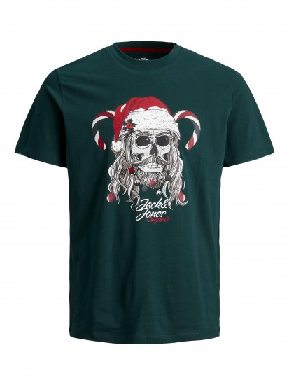 Jack & Jones JORFESTIVE Xmas Skull T-shirt Green - Trička - Trička nadměrné velikosti - 2XL-14XL