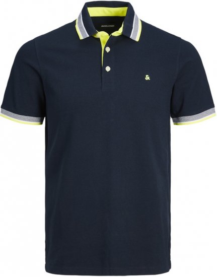 Jack & Jones PAULOS Short Sleeve Polo Navy Blazer/NEON - Polokošile - Polokošile 2XL-8XL - Trička s límečkem 2XL-8XL
