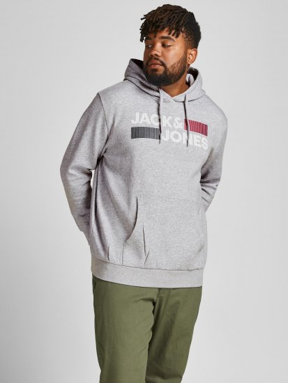 Jack & Jones CORP LOGO Hoodie Light Gray - Mikiny & mikiny s kapucí - Mikiny & Mikiny s kapucí 2XL-12XL