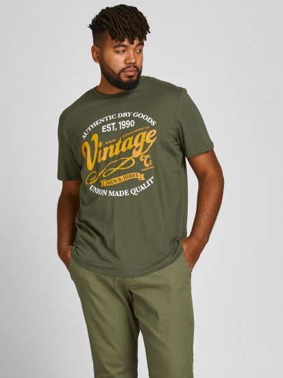 Jack & Jones JPRBLUBOOSTER TEE Khaki - Trička - Trička nadměrné velikosti - 2XL-14XL