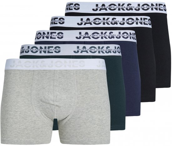 Jack & Jones JACDALLAS LOGO TRUNKS 5 PACK Light Grey Melange - Spodní prádlo - Spodní Prádlo Nadměrné Velikosti 2XL-8XL