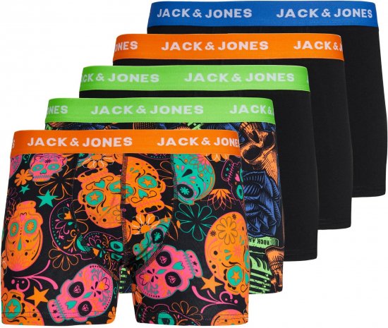 Jack & Jones JACPOP SKULLS TRUNKS 5 PACK Black - Spodní prádlo - Spodní Prádlo Nadměrné Velikosti 2XL-8XL