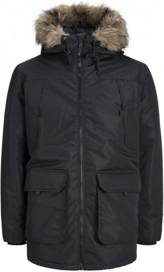 Jack & Jones CONSTRUCT Windproof Fur Parka Black - Bundy - Bundy Nadměrné Velikosti - 2XL-8XL