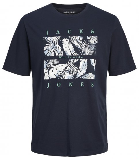 Jack & Jones JJFLOOR T-Shirt Navy Blazer - Trička - Trička nadměrné velikosti - 2XL-14XL