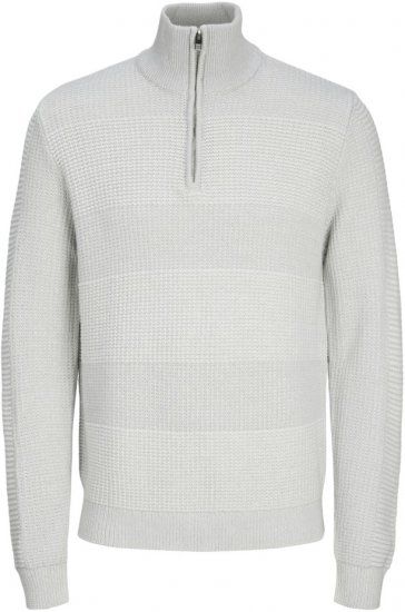 Jack & Jones HUGO Knitted Sweater with Half Zipper Cool Gray - Mikiny & mikiny s kapucí - Mikiny & Mikiny s kapucí 2XL-12XL