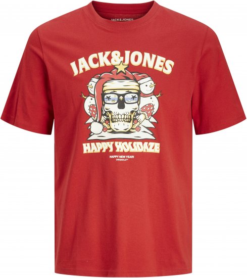 Jack & Jones XMAS Christmas Skull T-Shirt Red - Trička - Trička nadměrné velikosti - 2XL-14XL