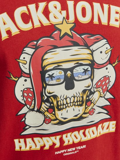 Jack & Jones XMAS Christmas Skull T-Shirt Red - Trička - Trička nadměrné velikosti - 2XL-14XL
