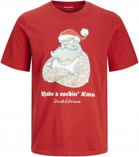 Jack & Jones XMAS Funny Rockin Santa T-Shirt Red - Trička - Trička nadměrné velikosti - 2XL-14XL