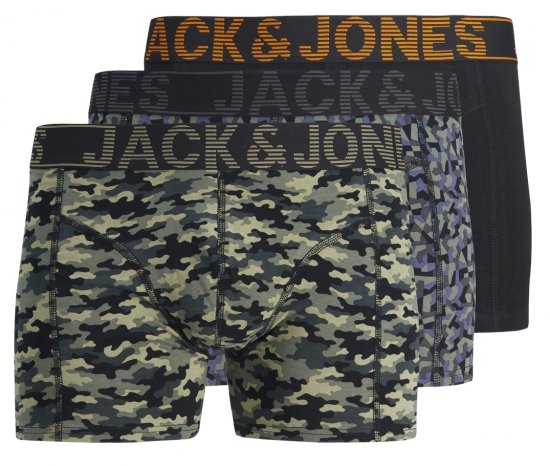 Jack & Jones JACDANNY Trunks 3-Pack Camo/Black - Spodní prádlo - Spodní Prádlo Nadměrné Velikosti 2XL-8XL