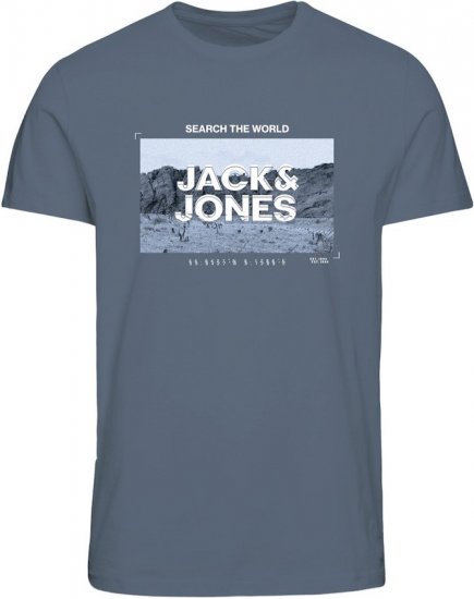 Jack & Jones RAY Photo T-Shirt Flint Stone Blue - Trička - Trička nadměrné velikosti - 2XL-14XL