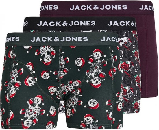 Jack & Jones XMAS Skull Trunks 3-Pack Green/Grey/Red - Spodní prádlo - Spodní Prádlo Nadměrné Velikosti 2XL-8XL