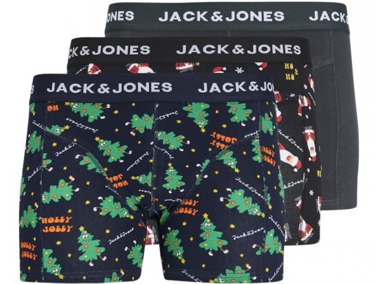 Jack & Jones HOLLY JOLLY Trunks 3-Pack Black - Spodní prádlo - Spodní Prádlo Nadměrné Velikosti 2XL-8XL
