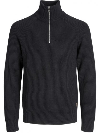 Jack & Jones Pannel Knit Half Zip Pullover Black - Mikiny & mikiny s kapucí - Mikiny & Mikiny s kapucí 2XL-12XL