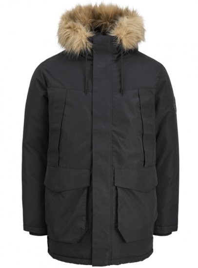 Jack & Jones Camp Faux Fur Parka Black - Bundy - Bundy Nadměrné Velikosti - 2XL-8XL