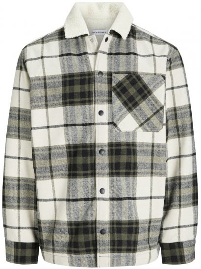 Jack & Jones Zac Teddy Long Sleeve Overshirt Jacket Dusty Olive - Bundy - Bundy Nadměrné Velikosti - 2XL-8XL