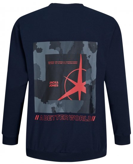 Jack & Jones JCOFILO Crew Neck Sweater with Back Print Navy Blazer - Mikiny & Mikiny s kapucí - Mikiny & Mikiny s kapucí 2XL-12XL