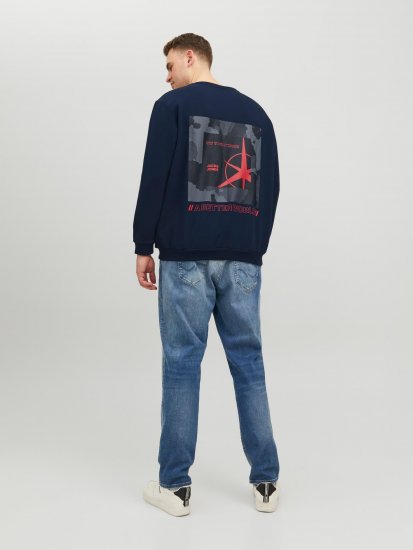 Jack & Jones JCOFILO Crew Neck Sweater with Back Print Navy Blazer - Mikiny & Mikiny s kapucí - Mikiny & Mikiny s kapucí 2XL-12XL