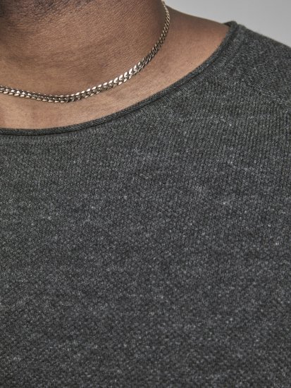 Jack & Jones HILL Knitted Sweater Dark Grey Melange - Mikiny & mikiny s kapucí - Mikiny & Mikiny s kapucí 2XL-12XL