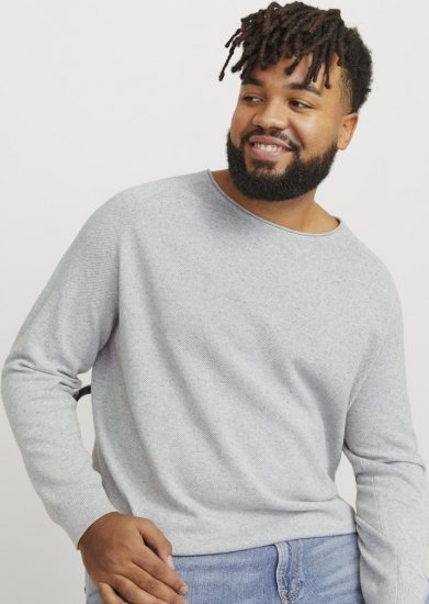 Jack & Jones HILL Knitted Sweater Light Grey Melange - Mikiny & mikiny s kapucí - Mikiny & Mikiny s kapucí 2XL-12XL