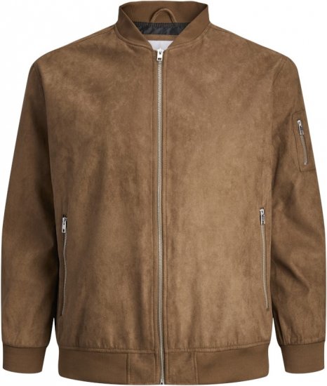 Jack & Jones ROCKY Faux Suede Bomber Jacket Brown - Bundy - Bundy Nadměrné Velikosti - 2XL-8XL