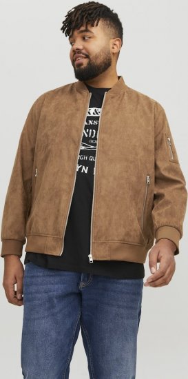 Jack & Jones ROCKY Faux Suede Bomber Jacket Brown - Bundy - Bundy Nadměrné Velikosti - 2XL-8XL