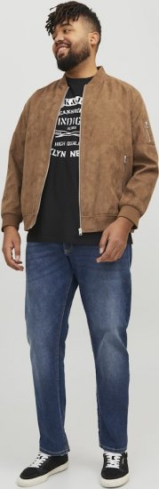 Jack & Jones ROCKY Faux Suede Bomber Jacket Brown - Bundy - Bundy Nadměrné Velikosti - 2XL-8XL