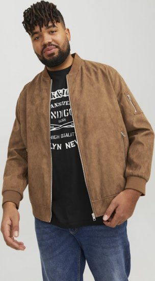 Jack & Jones ROCKY Faux Suede Bomber Jacket Brown - Bundy - Bundy Nadměrné Velikosti - 2XL-8XL