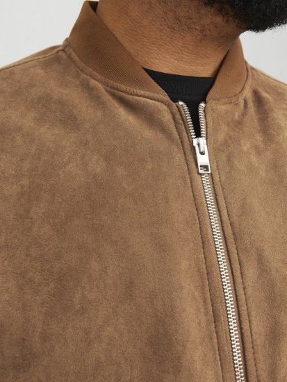 Jack & Jones ROCKY Faux Suede Bomber Jacket Brown - Bundy - Bundy Nadměrné Velikosti - 2XL-8XL