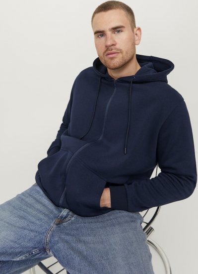Jack & Jones BRADLEY Zip Hoodie Navy Blazer - Mikiny & mikiny s kapucí - Mikiny & Mikiny s kapucí 2XL-12XL