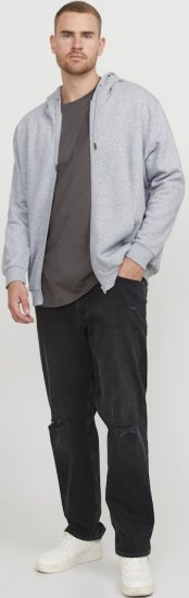 Jack & Jones BRADLEY Zip Hoodie Light Grey Melange - Mikiny & mikiny s kapucí - Mikiny & Mikiny s kapucí 2XL-12XL