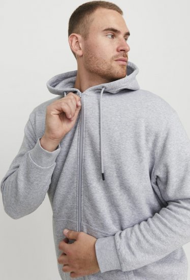 Jack & Jones BRADLEY Zip Hoodie Light Grey Melange - Mikiny & mikiny s kapucí - Mikiny & Mikiny s kapucí 2XL-12XL