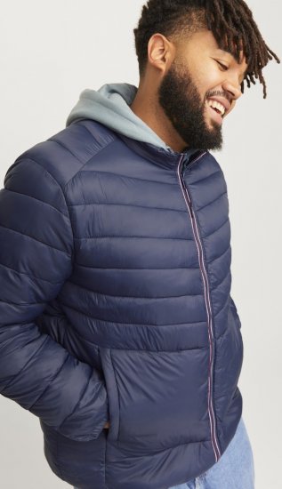 Jack & Jones SPRINT True Red Stitches Quilted Collar Jacket Navy Blazer - Bundy - Bundy Nadměrné Velikosti - 2XL-8XL