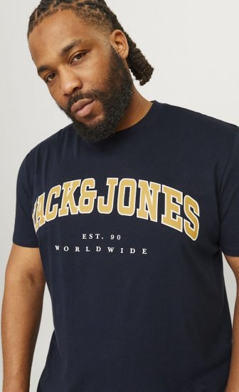 Jack & Jones CALEB VARSITY O-Neck T-Shirt Navy Blazer - Trička - Trička nadměrné velikosti - 2XL-14XL