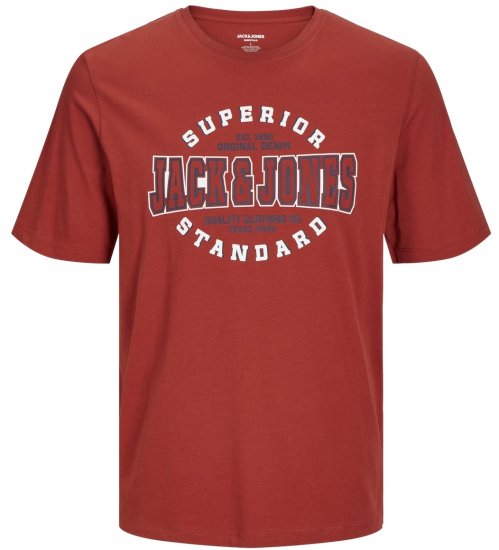 Jack & Jones JJELOGO O-Neck T-Shirt Red Ochre - Trička - Trička nadměrné velikosti - 2XL-14XL