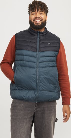 Jack & Jones SPRINT Black Blocking BODYWARMER With Collar Dark Turquoise - Bundy - Bundy Nadměrné Velikosti - 2XL-8XL