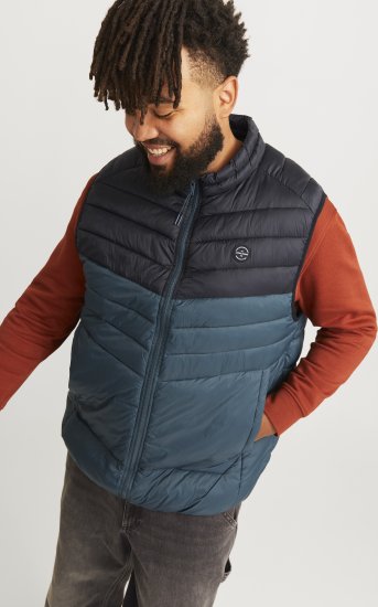 Jack & Jones SPRINT Black Blocking BODYWARMER With Collar Dark Turquoise - Bundy - Bundy Nadměrné Velikosti - 2XL-8XL