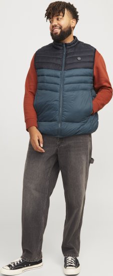 Jack & Jones SPRINT Black Blocking BODYWARMER With Collar Dark Turquoise - Bundy - Bundy Nadměrné Velikosti - 2XL-8XL