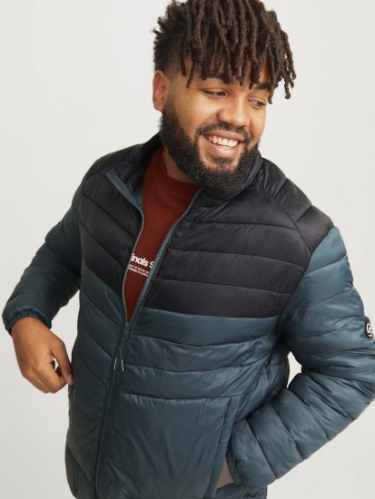 Jack & Jones SPRINT Black Blocking Quilted Collar Jacket Teal - Bundy - Bundy Nadměrné Velikosti - 2XL-8XL