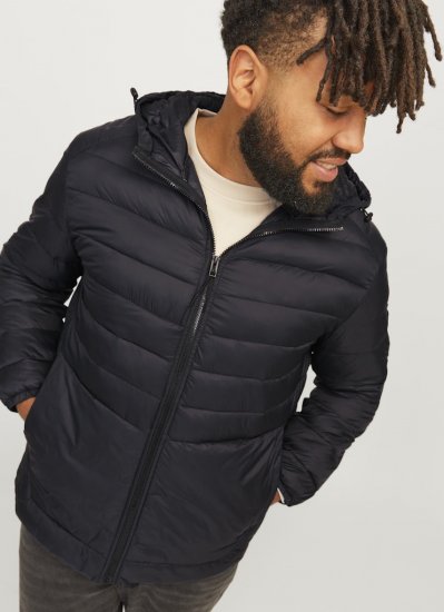 Jack & Jones SPRINT Quilted Hooded Jacket Black - Bundy - Bundy Nadměrné Velikosti - 2XL-8XL