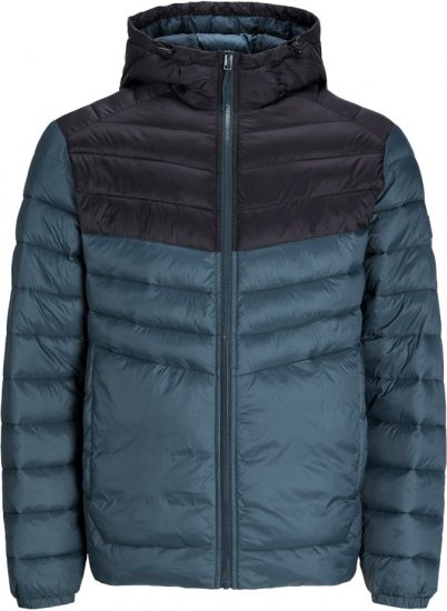 Jack & Jones SPRINT Black Blocking Quilted Hooded Jacket Turquoise Blue - Bundy - Bundy Nadměrné Velikosti - 2XL-8XL