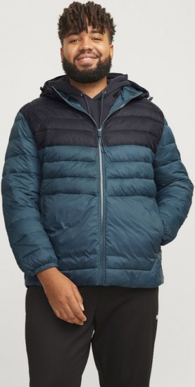 Jack & Jones SPRINT Black Blocking Quilted Hooded Jacket Turquoise Blue - Bundy - Bundy Nadměrné Velikosti - 2XL-8XL