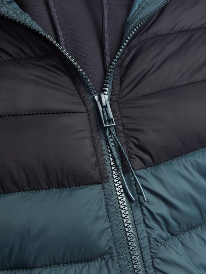 Jack & Jones SPRINT Black Blocking Quilted Hooded Jacket Turquoise Blue - Bundy - Bundy Nadměrné Velikosti - 2XL-8XL