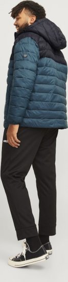 Jack & Jones SPRINT Black Blocking Quilted Hooded Jacket Turquoise Blue - Bundy - Bundy Nadměrné Velikosti - 2XL-8XL