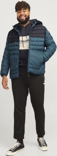 Jack & Jones SPRINT Black Blocking Quilted Hooded Jacket Turquoise Blue - Bundy - Bundy Nadměrné Velikosti - 2XL-8XL