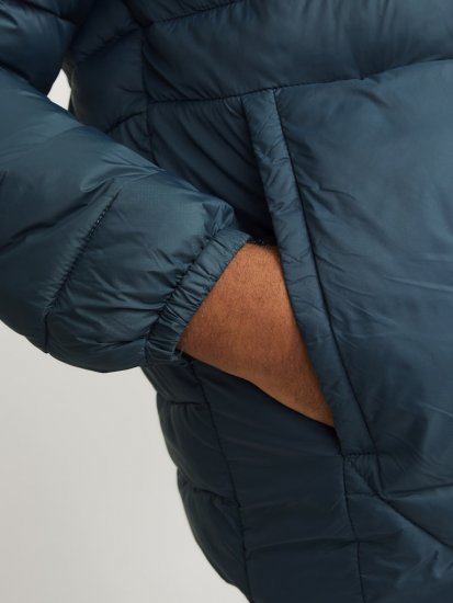 Jack & Jones SPRINT Black Blocking Quilted Hooded Jacket Turquoise Blue - Bundy - Bundy Nadměrné Velikosti - 2XL-8XL