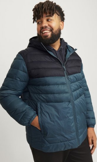 Jack & Jones SPRINT Black Blocking Quilted Hooded Jacket Turquoise Blue - Bundy - Bundy Nadměrné Velikosti - 2XL-8XL