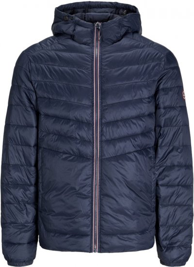 Jack & Jones SPRINT Red Stitches Quilted Hooded Jacket Navy Blazer - Bundy - Bundy Nadměrné Velikosti - 2XL-8XL