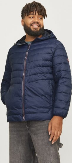 Jack & Jones SPRINT Red Stitches Quilted Hooded Jacket Navy Blazer - Bundy - Bundy Nadměrné Velikosti - 2XL-8XL