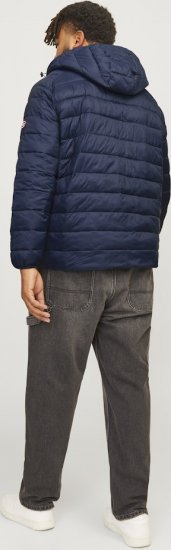 Jack & Jones SPRINT Red Stitches Quilted Hooded Jacket Navy Blazer - Bundy - Bundy Nadměrné Velikosti - 2XL-8XL