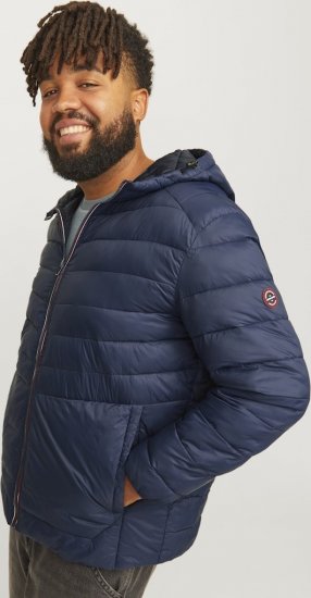 Jack & Jones SPRINT Red Stitches Quilted Hooded Jacket Navy Blazer - Bundy - Bundy Nadměrné Velikosti - 2XL-8XL